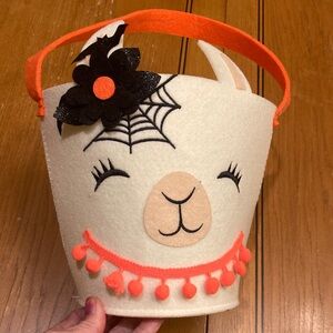 Cute Llama Halloween Basket with Orange Accents